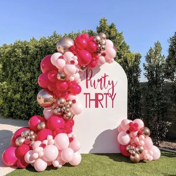 Bright Events - Our Single Arch backdrop and balloon garland with custom signage - Party Equipment Rentals Near Me