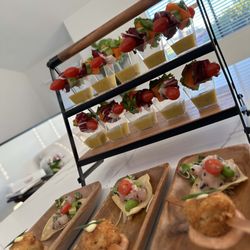 Maui Custom Cuisine - Salad Skewers & Crab Cake Pops with Hamachi Won Ton