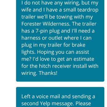 10 & Two RV And Trailer services - Here are the messages I sent via Yelp to the business. - RV Repair Near Me