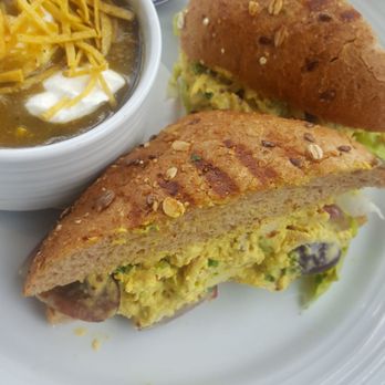 Pinstripes - Curry chicken salad sandwich (has grapes in it to balance the flavors) and chicken tortilla soup (I was told it was excellent) - Bowling Near Me - North Bethesda, Maryland