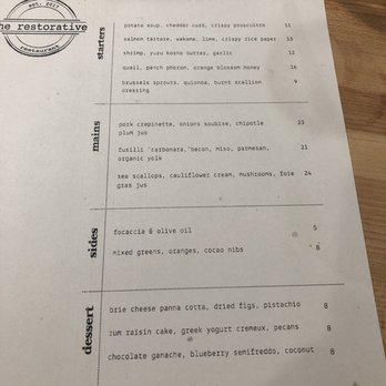 The Restorative - Menu changes weekly - New American Near Me - Dunedin, Florida The Restorative - Menu changes weekly - New American Near Me - Dunedin, Florida