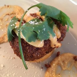 The Fusion Restaurant - Mac & Cheese appetizer balls. Could even keep them on the plate long enough for a proper photo.