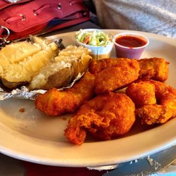 Jenny got the mixed grill (haddock and shrimp).