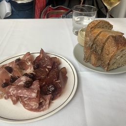 Charcuterie [$25] and Sourdough w/caraway butter [$9]
