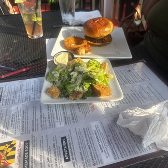 Mother's Peninsula Grille - A burger with a Caesar salad - New American Near Me - Arnold, Maryland