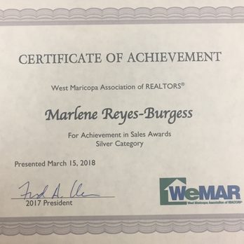 The Reyes Burgess Realty Group - West Maricopa Association of Realtors - Achievement in Sales Award - Real Estate Services Near Me - Glendale, Arizona The Reyes Burgess Realty Group - West Maricopa Association of Realtors - Achievement in Sales Award - Real Estate Services Near Me - Glendale, Arizona
