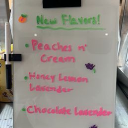 Their new flavors. The honey lemon lavender was my favorite ! Their new flavors. The honey lemon lavender was my favorite !