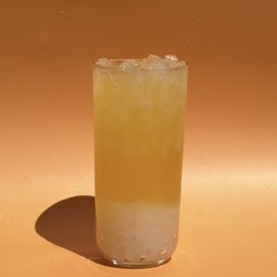 Fruitea Refreshers - Tropical Cooler Sparkling Ade. Calamansi and Pineapple with Lychee Jelly from Summer Menu.