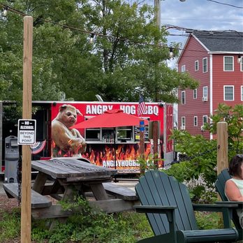 Angry Hog Barbecue - View from the beer garden next door. - Barbeque Near Me - North Woodstock, New Hampshire