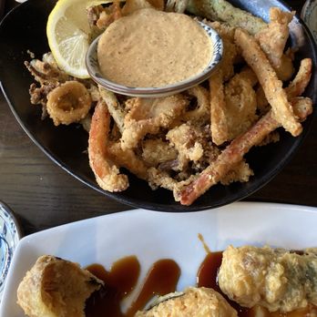 Blue Sushi Sake Grill - The calamari! And...stuffed tofu pockets with eel sauce I think - Sushi Bars Near Me - Omaha, Nebraska Blue Sushi Sake Grill - The calamari! And...stuffed tofu pockets with eel sauce I think - Sushi Bars Near Me - Omaha, Nebraska