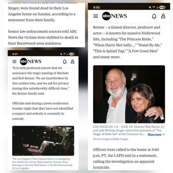 Abc News - ABC NEWS In LA: Tragic & Sad About Actor, Writer, Producer and Director: Rob Reiner and His Wife on Sunday. 12/14/2025 - Television Stations Near Me - Los Angeles, California Abc News - ABC NEWS In LA: Tragic & Sad About Actor, Writer, Producer and Director: Rob Reiner and His Wife on Sunday. 12/14/2025 - Television Stations Near Me - Los Angeles, California