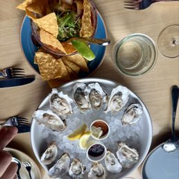 Smoked scallop cocktail, oysters