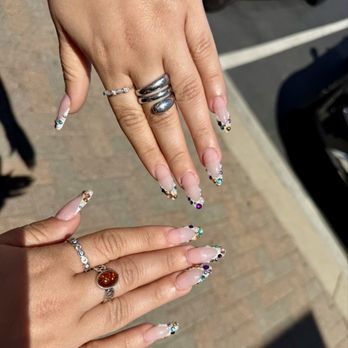 Omni Nails - French with colorful rhinestone nails by Jasmine - Nail Salons Near Me - San Diego, California Omni Nails - French with colorful rhinestone nails by Jasmine - Nail Salons Near Me - San Diego, California