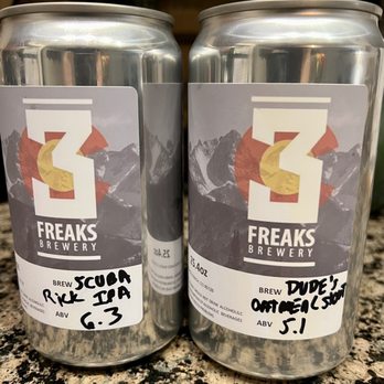 3 Freaks Brewery - Scuba Rick & Dude's Oatmeal Stout crowlers - Breweries Near Me - Highlands Ranch, Colorado 3 Freaks Brewery - Scuba Rick & Dude's Oatmeal Stout crowlers - Breweries Near Me - Highlands Ranch, Colorado