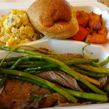 Cafe Charles - Flank steak with asparagus, roasted Root veggies and cauliflower au gratin. - Brasseries Near Me - Dallas, Texas