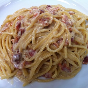 Eatalian - Spaghetti Carbonara: spaghetti with bacon and egg.  http://Facebook.com/GoodEatsStacy - Italian Near Me - Gardena, California
