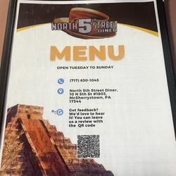 North Fifth Street Diner - Front menu
