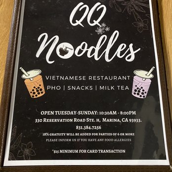 QQ Noodle - Menu - Vietnamese Near Me - Marina, California