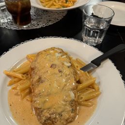 Chicken Parmesan with vodka sauce.