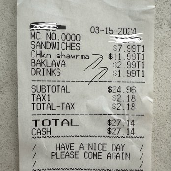 Mama's Kabab - Receipt showing that he charged us more than what was on the menu. - Armenian Near Me - Stanton, California Mama's Kabab - Receipt showing that he charged us more than what was on the menu. - Armenian Near Me - Stanton, California