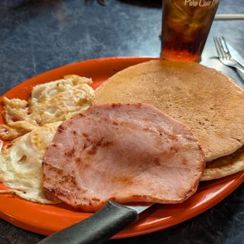 Starliner Diner - 2 eggs over easy, ham, and 2 pancakes - Cuban Near Me - Hilliard, Ohio