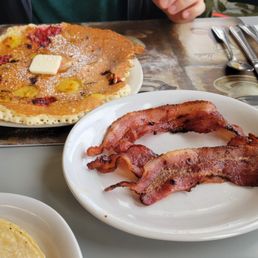 Mixed Fruit Pancake with side bacon