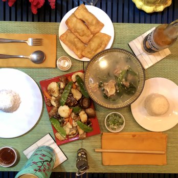 Golden Eagle Chinese Restaurant - Dinner setup in our cozy lanai ft. golden eagle menu - Seafood Near Me - Honolulu, Hawaii