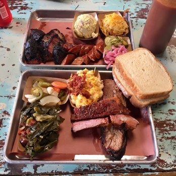 Truth BBQ - 2 meat plates: burnt ends and jalapeño and cheese sausage, and pork ribs and brisket - Barbeque Near Me - Brenham, Texas Truth BBQ - 2 meat plates: burnt ends and jalapeño and cheese sausage, and pork ribs and brisket - Barbeque Near Me - Brenham, Texas