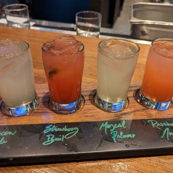 Maggie McFly's - Mule flight with Moscow mule, strawberry basil, paloma, and raspberry - New American Near Me - Virginia Beach, Virginia