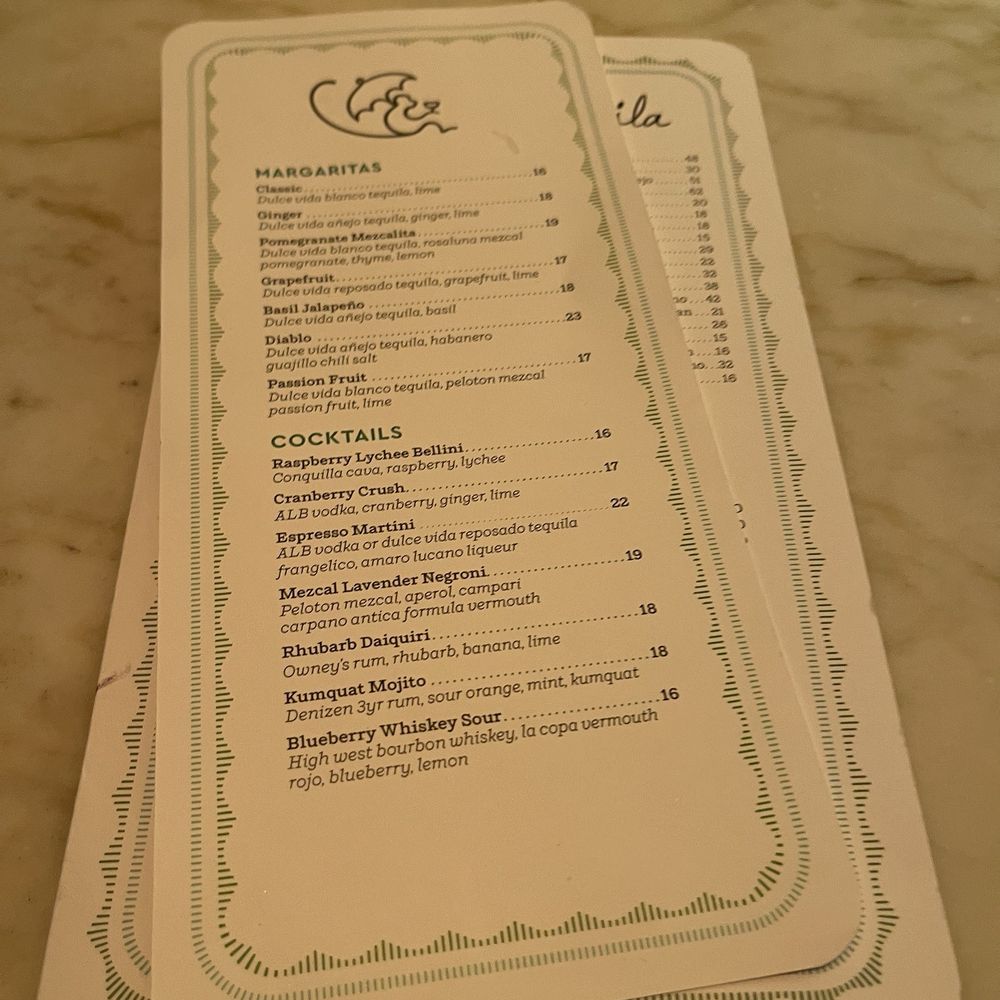 Bar menu