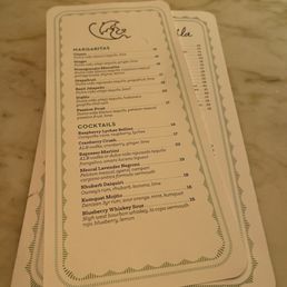 Bar menu