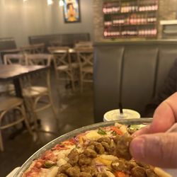 Missing topping (Me putting the sausage by hand )