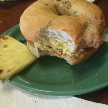Kalia Cafe - Sweet Maui onion bagel! Called the White Rock, it's just cheese and egg. Quite good! - Coffee & Tea Near Me - Kihei, Hawaii