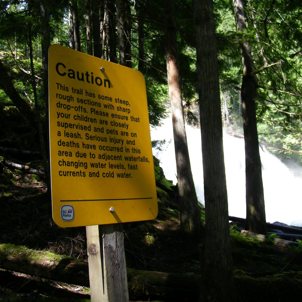 Albas Falls - Warning signs - Hiking Near Me - Seymour Arm, British Columbia Albas Falls - Warning signs - Hiking Near Me - Seymour Arm, British Columbia