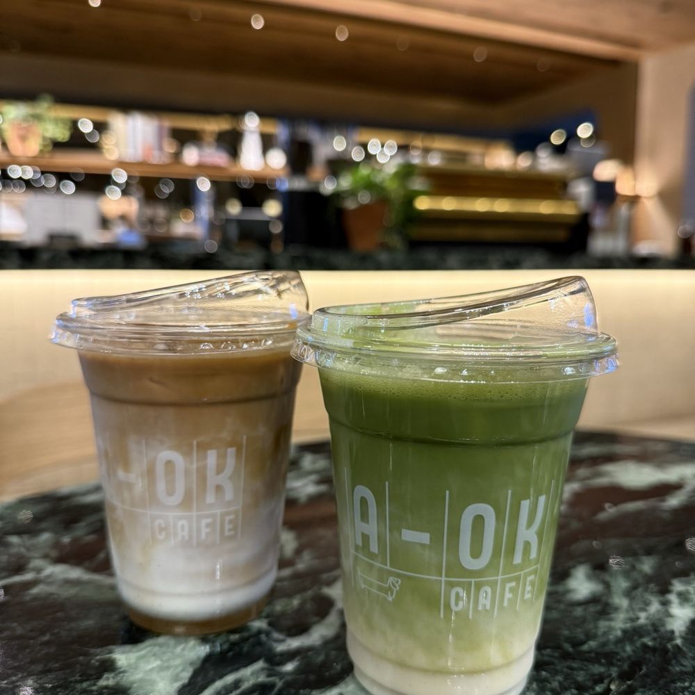 Vanilla latte and matcha latte with oat milk