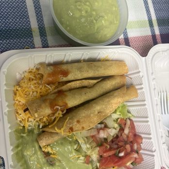 El Patio Drive In - 3 Roll taquitos (#19) and side of Guacamole (8oz) the very best! - Mexican Near Me - Anaheim, California El Patio Drive In - 3 Roll taquitos (#19) and side of Guacamole (8oz) the very best! - Mexican Near Me - Anaheim, California