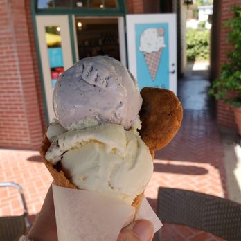 JoJo's Creamery - Lavender honey and cookie dough on a waffle cone with a complimentary cookie. - Ice Cream & Frozen Yogurt Near Me - Encinitas, California