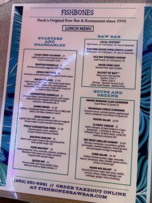 Menu photo 2 Fishbones Raw Bar And Restaurant Duck, NC Menu photo 2 Fishbones Raw Bar And Restaurant Duck, NC