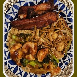 Golden China - BBQ Spare Ribs, House Lo Mein & Shrimp in Spicy Garlic Sauce
