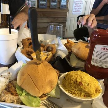 Dead Bob's - Hogfish sandwich with yellow rice - American Near Me - St. Petersburg, Florida Dead Bob's - Hogfish sandwich with yellow rice - American Near Me - St. Petersburg, Florida