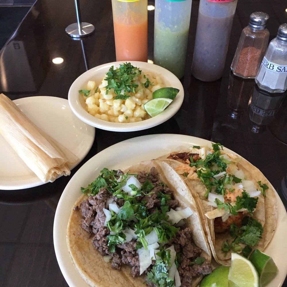 Riobamba - Steak taco, shrimp taco, hominy & cheese tamale - Tacos Near Me - Glenview, Illinois Riobamba - Steak taco, shrimp taco, hominy & cheese tamale - Tacos Near Me - Glenview, Illinois