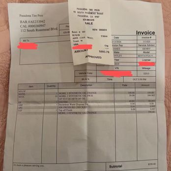 Pasadena Tire Pros - receipt - Auto Repair Near Me - Pasadena, California Pasadena Tire Pros - receipt - Auto Repair Near Me - Pasadena, California
