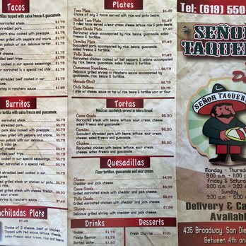 Senor Taquero - Menu 01/27/21 - Mexican Near Me - San Diego, California