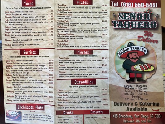 Menu photo 5 Senor Taquero San Diego, CA
