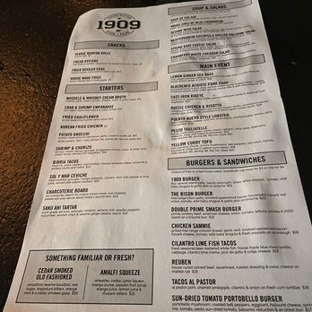 1909 - Menu - Bars Near Me - Temecula, California