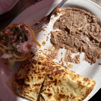 El Azteca Perimeter - Fajita quesadilla with refried beans. Already ate one piece! - Tacos Near Me - Sandy Springs, Georgia