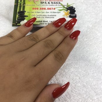 Red Persimmon Spa & Nail - Red acrylic nails done by Lee! - Nail Salons Near Me - La Verne, California