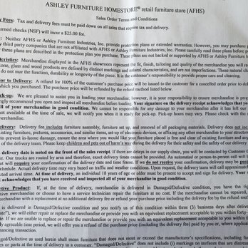 Ashley Store - Top of back sheet of items purchased. - Furniture Stores Near Me - Long Beach, California