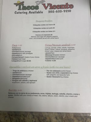 Menu photo 4 Tacos Don Vicente Wilmington, DE
