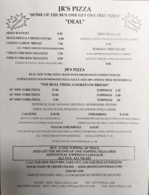 Menu photo 1 Jr’s Pizza Palace Newton, AL Menu photo 1 Jr’s Pizza Palace Newton, AL
